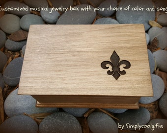 fleur de lis, music box, custom made music box, musical jewelry box, personalized music box, flower of the lily, jewelry box, simplycoolgift