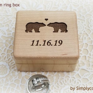 Proposal Ring Box - Wedding Ring Box - Ring Bearer Box - Wood Ring Box with love bears engraved on the top, custom ring box