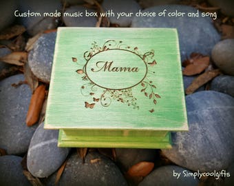 Gift for Mom - Wooden Music Box - Custom Music box with Mama engraved to the top, personalized music box Mother's Day, You are my sunshine