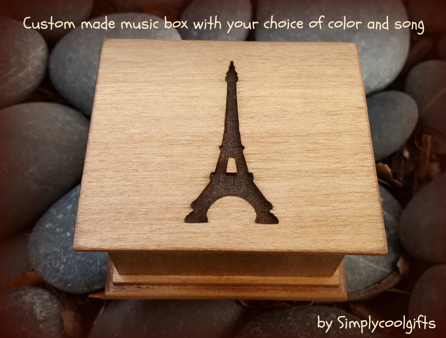 Wooden Music Box, Custom Music Box, Eiffel Tower Vintage Music Box