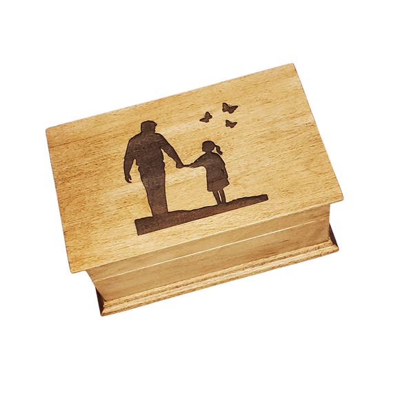 My Little Girl - Daughter Music Box -  Wooden Music Box with father and daughter engraved to the top with butterflies, Father of Bride gift