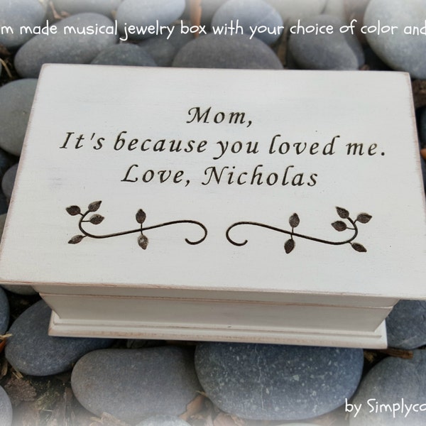 Mom, mother of groom, mother of bride, music box, custom made music box, Because you loved me, personalized music box, keepsake, weddings