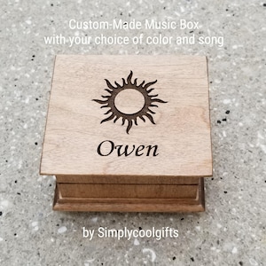 You Are My Sunshine - Customized Music Box - Wooden Music Box with a sun image and your name engraved to the top, music box songs, music box