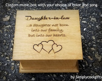 Wedding gift for Bride - personalized music box - Music box for Daughter in law with quote, choose color and song, Simplycoolgifts, hearts