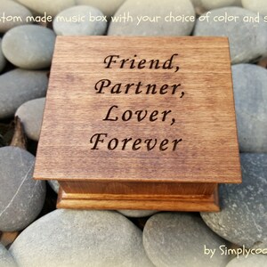 music box, wooden music box, custom made music box, Friend, Partner, Lover, Forever,  personalized music box, music box shop, valentines day