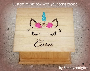 Name Unicorn Gift - Custom Music Box - Unicorn music box with your name engraved to the top, choose your song