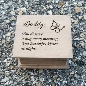 Butterfly Kisses Music Box Gift for Dad – Wooden Music Box Choice of Song – Father’s Day Keepsake from Daughter – Butterfly Engraved Box