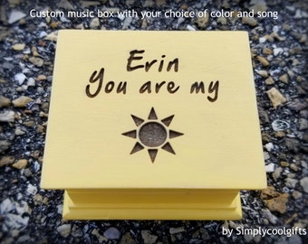 You Are My Sunshine - Engraved Music Box - Custom Music Box - Wooden music box with your name and you are my sunshine engraved to the top