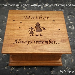 Mother&#39;s Day Gift - Wooden Music Box - Customized Music Box with mother and daughter image with Always Remember on top, choose your song