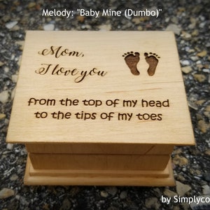 Cadeau de fête des mères, boîte à musique, boîte à musique en bois, cadeau maman, cadeau pour maman, maman boîte à musique, cadeau de dernière minute, Baby Mine, cadeau de Noël
