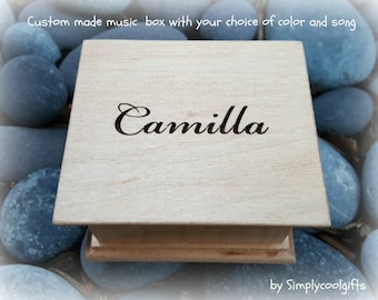 Name Engraved Music Box - Personalized Box - Wooden Box Engraved with your name on the top, flower girl gift idea