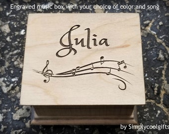 Engraved Wooden Music Box: Personalized Music Lover Gift