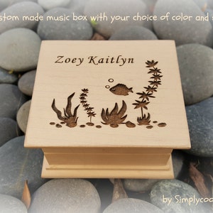 Ocean music box -  Wooden music box - Custom Music box with underwater, coral reef theme engraving along with your name, choose your song