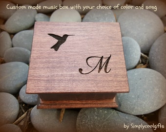 Monogrammed music box - hummingbird box - personalized music box, music box shop, monogrammed, personalized gift,