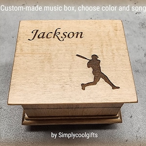 Baseball player - Baseball Music Box - Music Box for Boys - Custom music box with a baseball player on the top, Take me out to the ballgame