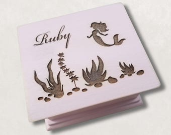 Mermaid Music Box – Personalized Gift for Girls, Custom Engraved Cute Mermaid Music Box, Choose Song & Color, Birthday Gift for Girls