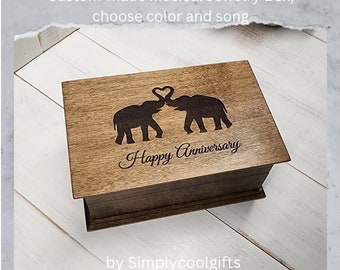 Anniversary Jewelry Box - Love elephants Jewelry Box - Music box w your song - Electronic music box playing your song in music box version