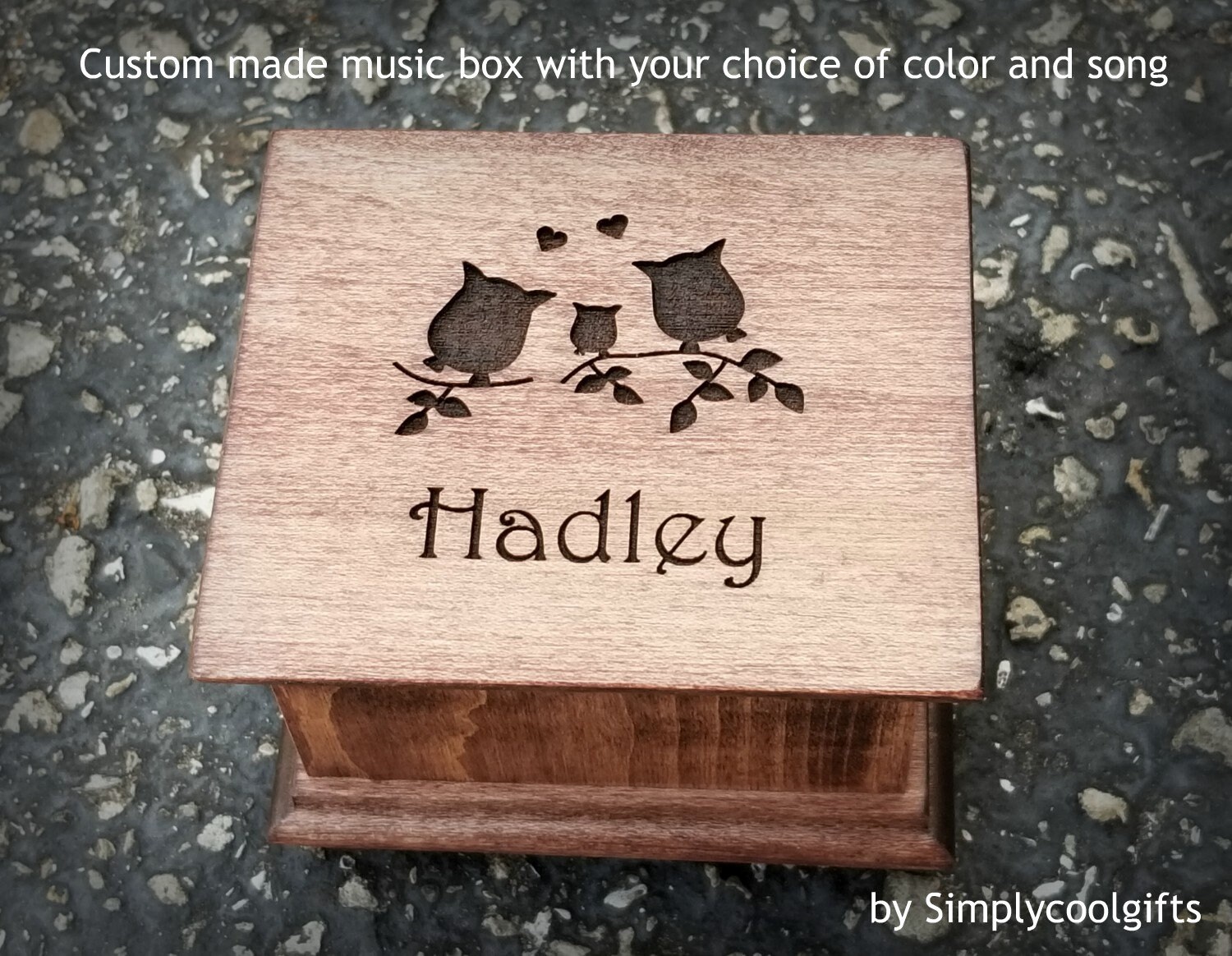 Owls Gifts - Owl Decor - Owl Family Engraved Music Box - Name Engraved Gift, a wooden music box with