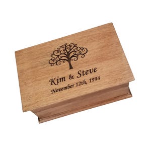 Personalized Wooden Music Box with Tree of Life Design – Custom Engraved with Names & Date - Electronic music box playing music box version