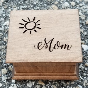 Mom Music Box - You Are My Sunshine - Custom Music Box - Engraved music box with sun and Mom on the top, choose your song and color