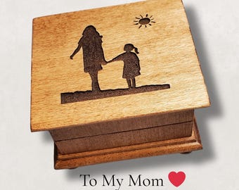 Mother’s Day Music Box Gift for Mom from Daughter – Personalized Engraved Wooden Keepsake