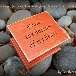 music box, wooden music box, custom made music box, From the bottom of my heart, personalized music box, music box shop, valentines day