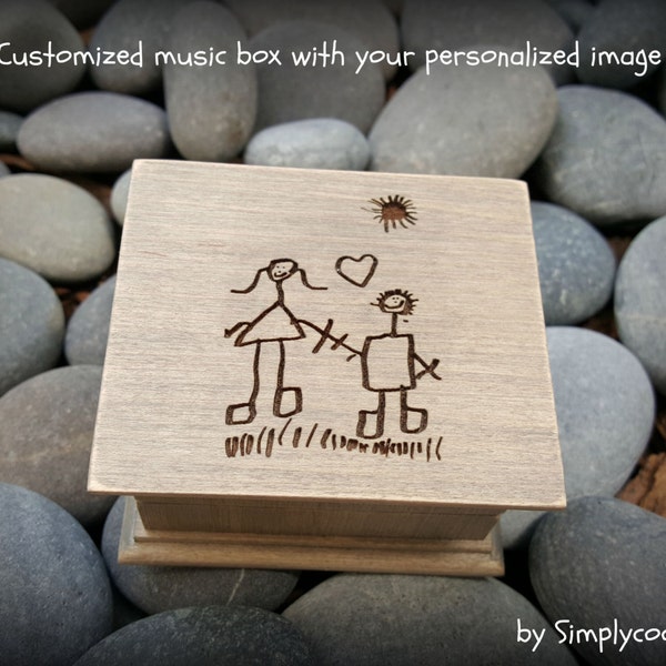 kids drawing, handwriting, custom image music box, music box, personalized music box, gift for mom, Mommy, Mother's day, Simplycoolgifts
