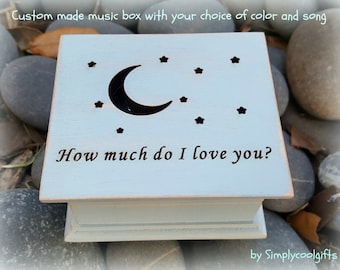 Moon and stars music box - How Much I Love You? - Custom Music Box for Valentine's day, choose color and song