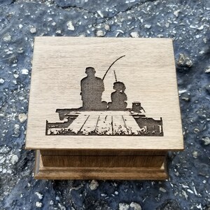 Father’s Day Gift for Dad from Daughter – Custom Fishing Music Box with Engraving – Wind Up Musical Wooden Keepsake – Personalized Song