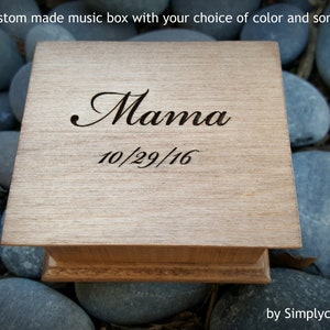 Gift for Mom - Mothers Day Gift Box - Wooden Music Box with Mama and your date engraved to the top, great Expecting Mom Gift, music box