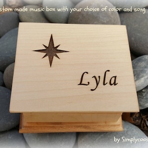 Star gift - Engraved Music Box - Personalized Box with Shining star and name on top, choose your color and song, Birthday gift idea