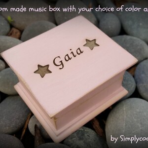 Star music box - Wooden music box -Custom made music box with stars and name on top, choose your song, Simplycoolgifts