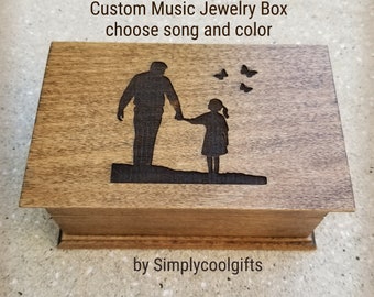 My Little Girl - Daughter Music Box -  Wooden Music Box with father and daughter engraved to the top with butterflies, Father of Bride gift