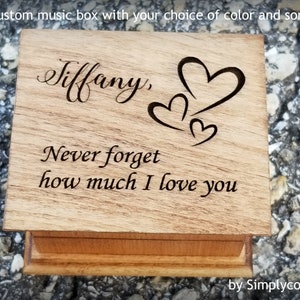 Engraved Music Box - Custom Music Box - Wooden music box with your name and Never forget how much I love you engraved to the top, pick song