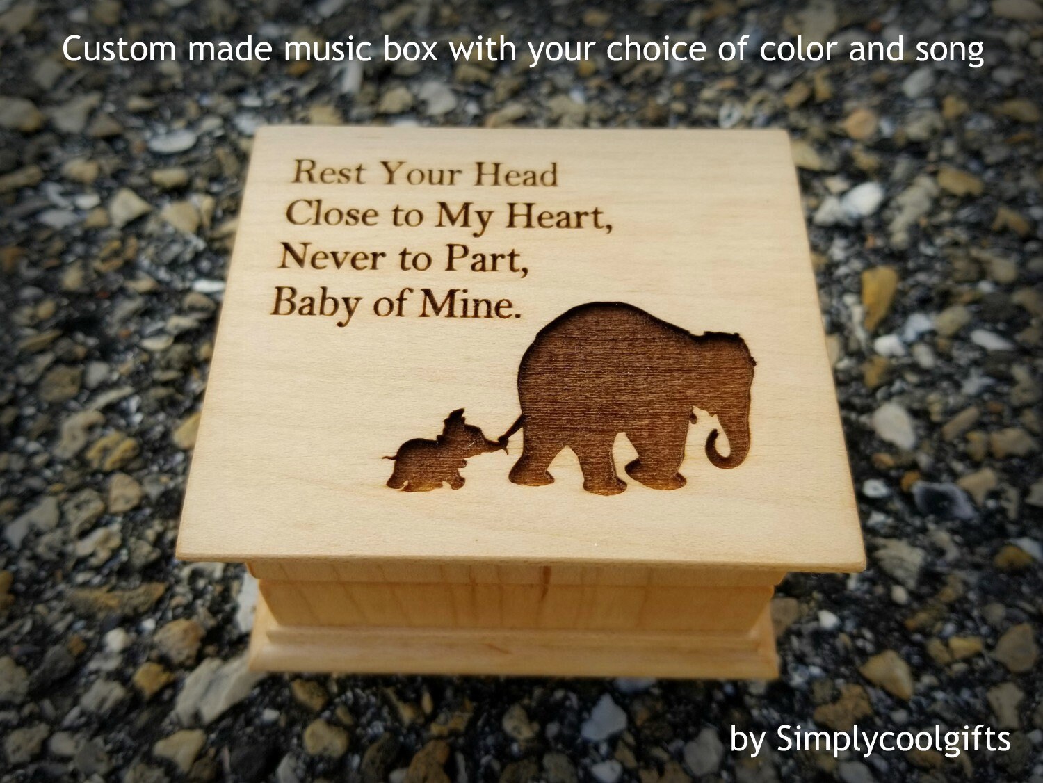 Elephant Family - Custom Music Box - Engraved Music Box  with mama an…