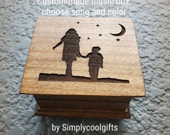 Momma's Boy - Engraved Music Box with mom and son image with moon and stars, custom made with your song choice and color, Valentine's Day