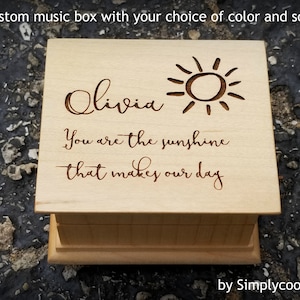 You Are My Sunshine - Engraved Music Box - Custom Music Box - Wooden music box with your name and you are my sunshine engraved to the top
