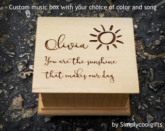 You Are My Sunshine - Engraved Music Box - Custom Music Box - Wooden music box with your name and you are my sunshine engraved to the top