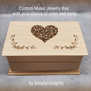 Heart box - Music Jewelry Box - Personalized Jewelry Box with custom song, color and customized engraving, Valentines gift