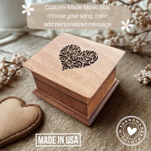 Heart Music Box – Personalized Gift for Her – Custom Wooden Keepsake with Your Song – Anniversary Gift for Him,  Birthday Gift Idea