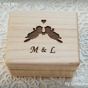 Engagement Ring Box - Proposal Ring Box - Custom Ring Box - Wood Ring Box with love otters engraved and initials on the top, custom ring box