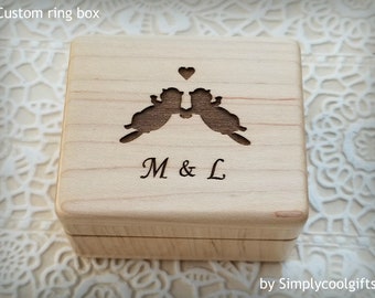 Engagement Ring Box - Proposal Ring Box - Custom Ring Box - Wood Ring Box with love otters engraved and initials on the top, custom ring box