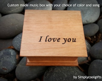 music box, wooden music box, custom music box, I love you, personalized gift, music box shop, Valentines day, anniversary gift, holiday gift