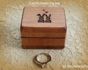 Proposal Box - Engagement box - Custom Ring box, with bunnies engraved on top, choose your color, personalize it