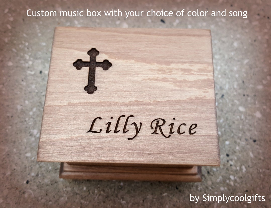 Christening Music Box Wood Music Box Engraved Box With a Etsy