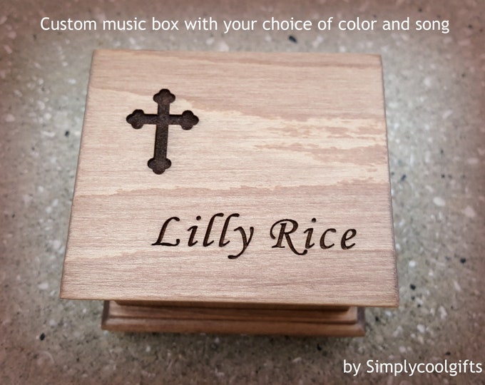 Christening Music Box Wood Music Box Engraved Box With a Etsy