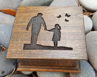 My Little Girl - Engraved Music Box - Wooden Music Box with dad and daughter image with butterflies, Butterfly Kisses, Christmas gift idea