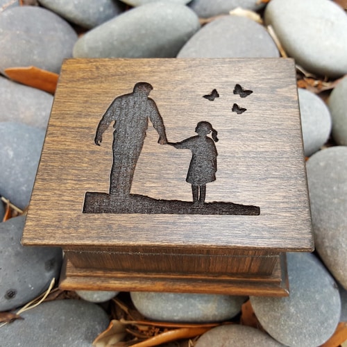 Father Daughter Music Box, Engraved Wooden Wind-Up Keepsake, Gift for Dad or Daughter