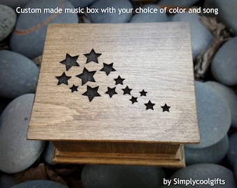 music box, wooden music box, custom made music box, stars music box, personalized gift, star, twinkle twinkle, moon, christmas music box