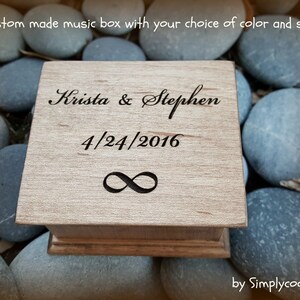 Anniversary gift - Customized Music Box - Wooden Music Box custom engraved with your names, date and infinity symbol, wedding gift for bride